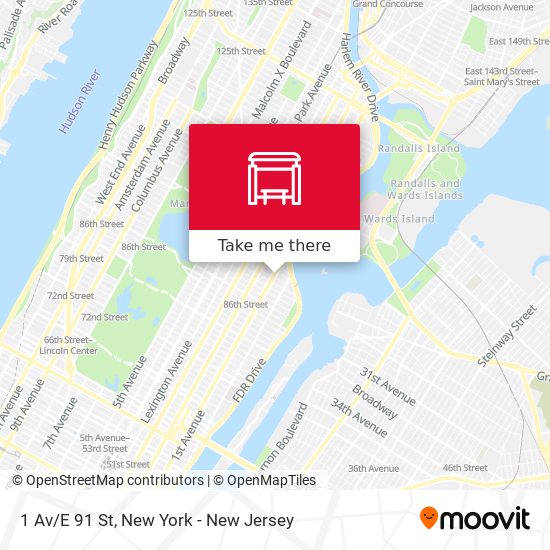 1 Av/E 91 St map