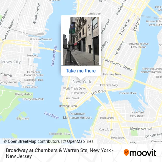 Broadway at Chambers & Warren Sts map