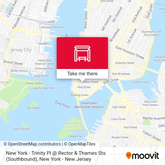 New York - Trinity Pl @ Rector & Thames Sts (Southbound) map