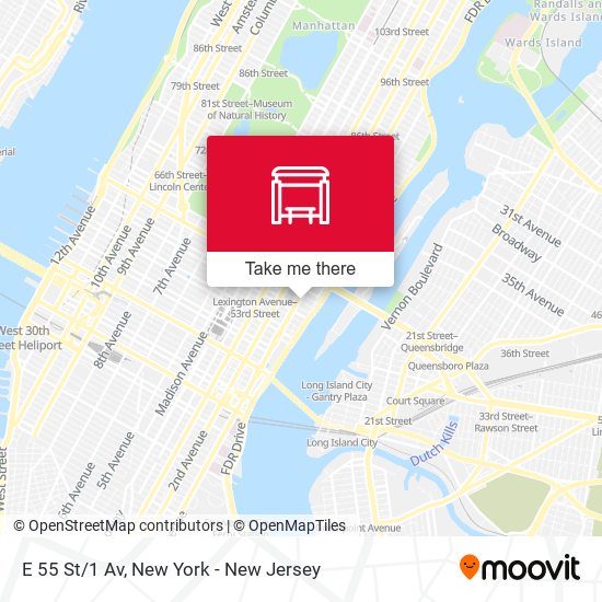 E 55 St/1 Av map