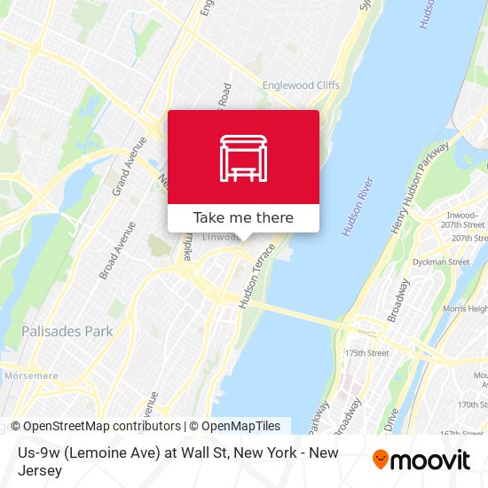 Us-9w (Lemoine Ave) at Wall St map
