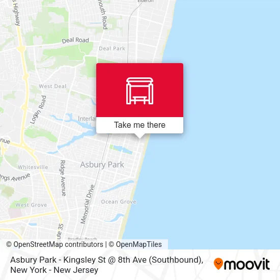 Mapa de Asbury Park - Kingsley St @ 8th Ave (Southbound)