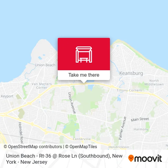 Union Beach - Rt-36 @ Rose Ln (Southbound) map