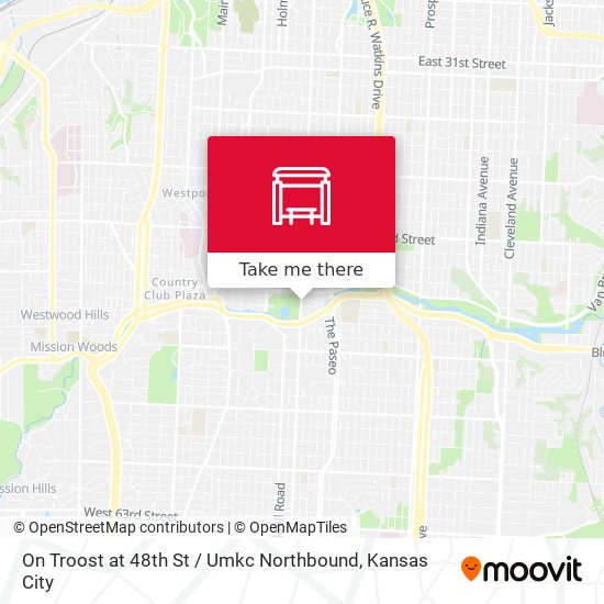 On Troost at 48th St / Umkc Northbound map