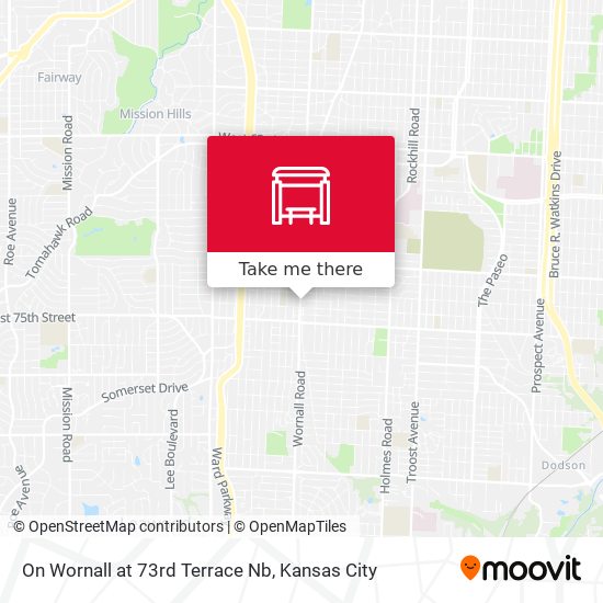 On Wornall at 73rd Terrace Nb map