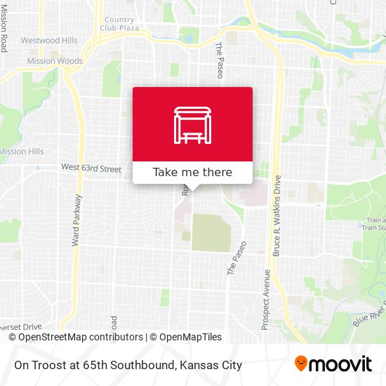 On Troost at 65th Southbound map