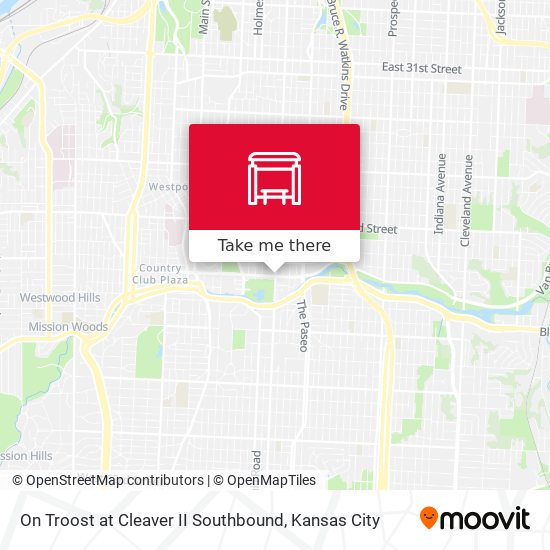 On Troost at Cleaver II Southbound map