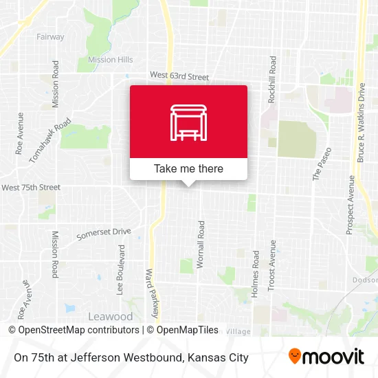 On 75th at Jefferson Westbound map