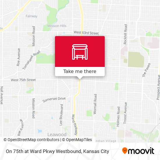 On 75th at Ward Pkwy Westbound map
