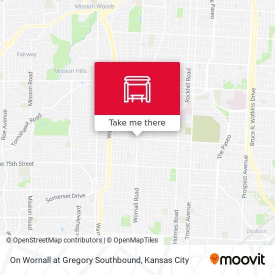 Mapa de On Wornall at Gregory Southbound
