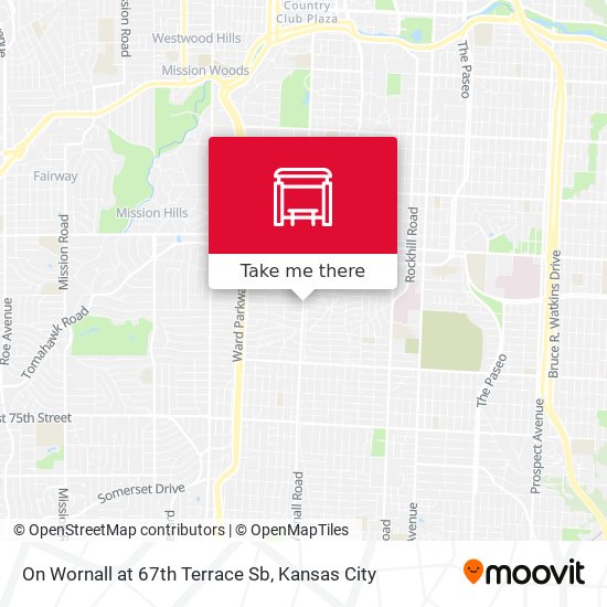 On Wornall at 67th Terrace Sb map