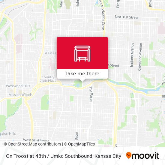 On Troost at 48th / Umkc Southbound map