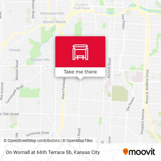 On Wornall at 66th Terrace Sb map