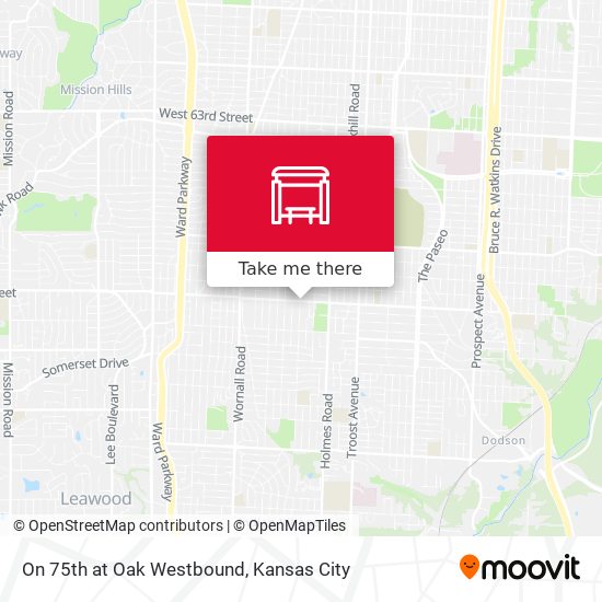 On 75th at Oak Westbound map