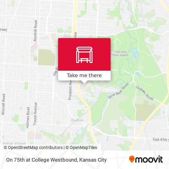 On 75th at College Westbound map