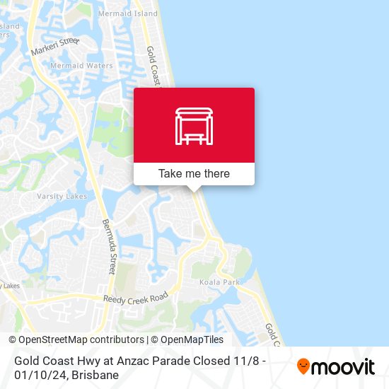 Mapa Gold Coast Hwy at Anzac Parade Closed 11 / 8 - 01 / 10 / 24