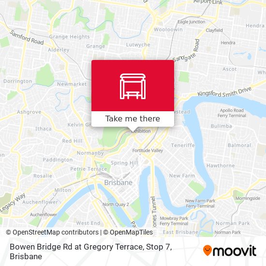 Mapa Bowen Bridge Rd at Gregory Terrace, Stop 7