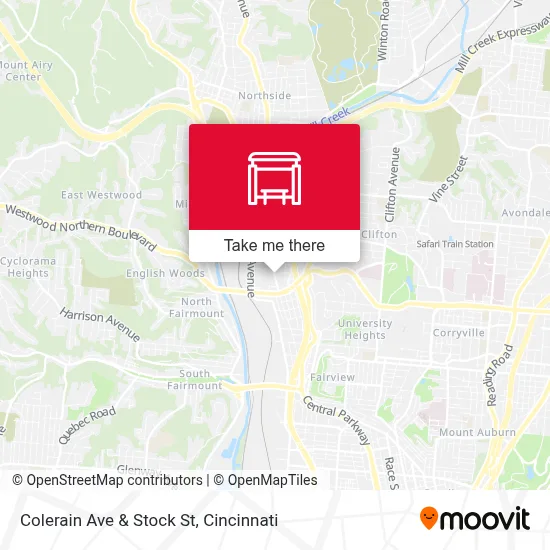 Colerain Ave & Stock St map