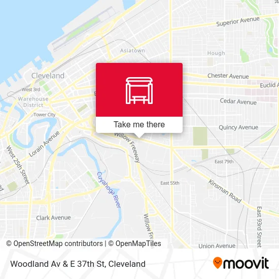 Woodland Av & E 37th St map