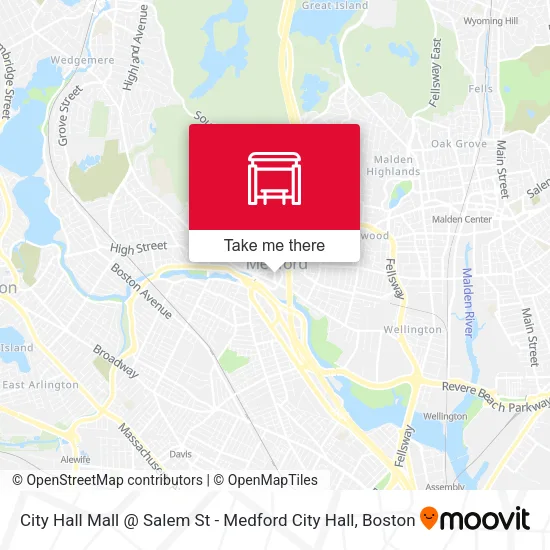 City Hall Mall @ Salem St - Medford City Hall map