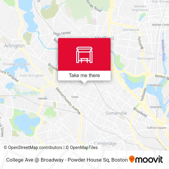 Mapa de College Ave @ Broadway - Powder House Sq
