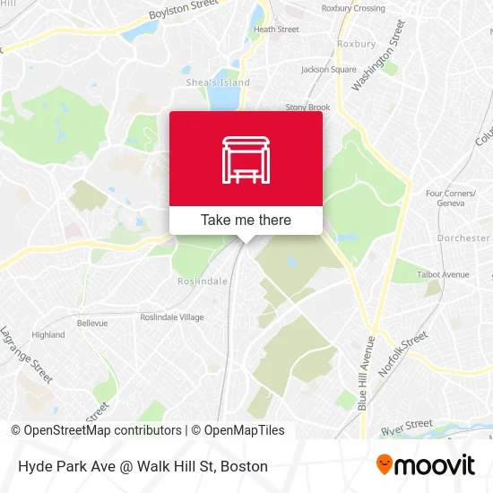 Hyde Park Ave @ Walk Hill St map