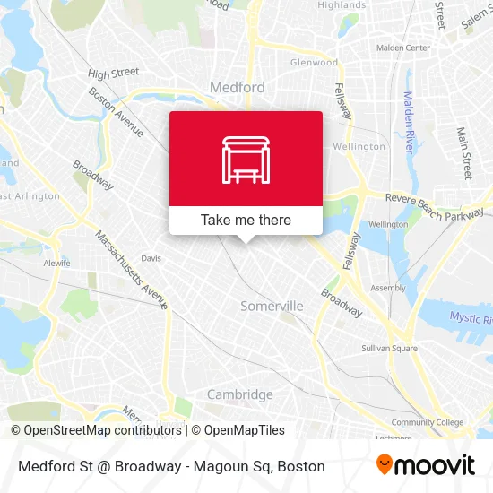 Mapa de Medford St @ Broadway - Magoun Sq