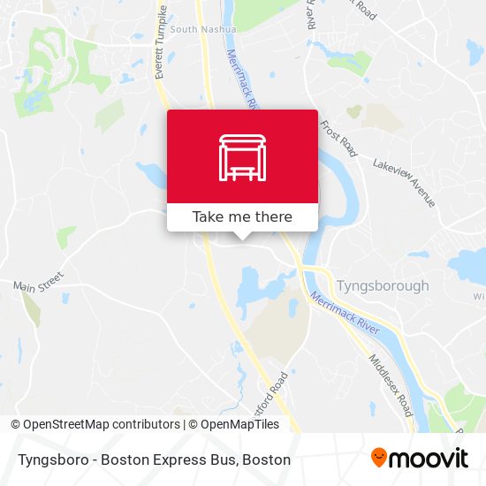 Tyngsboro - Boston Express Bus map