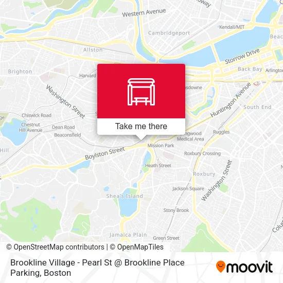 Mapa de Brookline Village - Pearl St @ Brookline Place Parking
