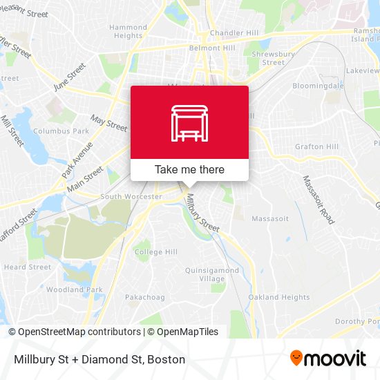 Millbury St + Diamond St map