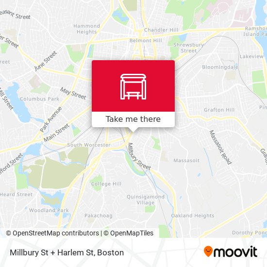 Millbury St + Harlem St map