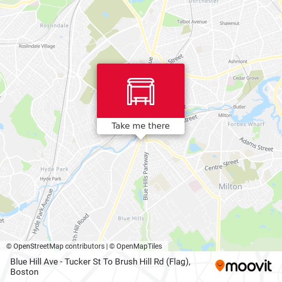 Blue Hill Ave - Tucker St To Brush Hill Rd (Flag) map