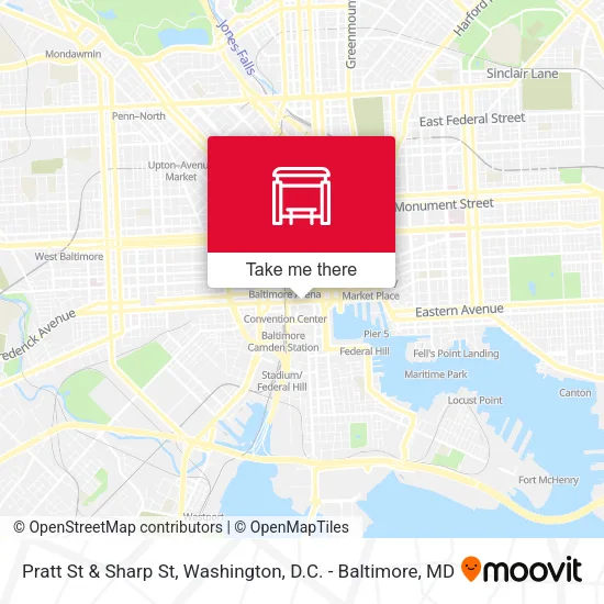 Pratt St & Sharp St map