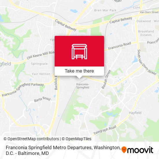 Franconia Springfield Metro Departures map