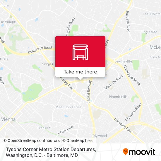 Mapa de Tysons Corner Metro Station Departures