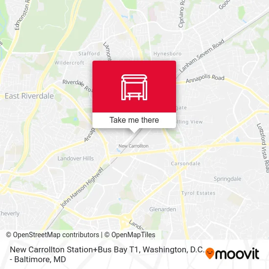 New Carrollton Station+Bus Bay T1 map