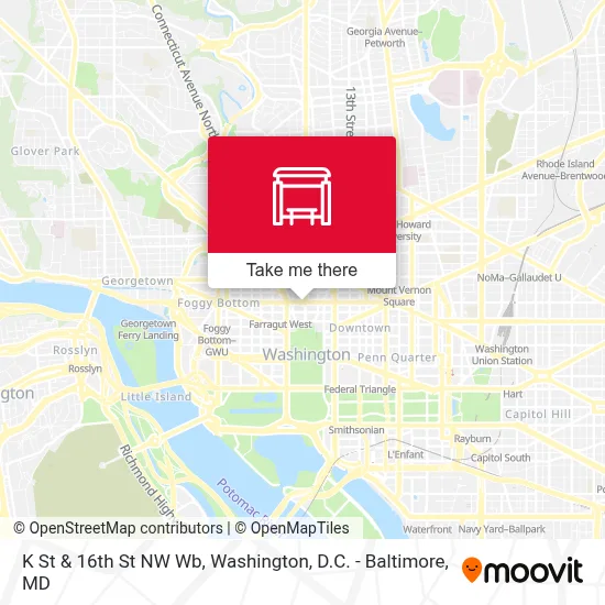 K St & 16th St NW Wb map