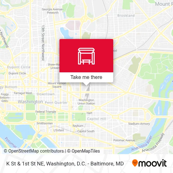 K St & 1st St NE map