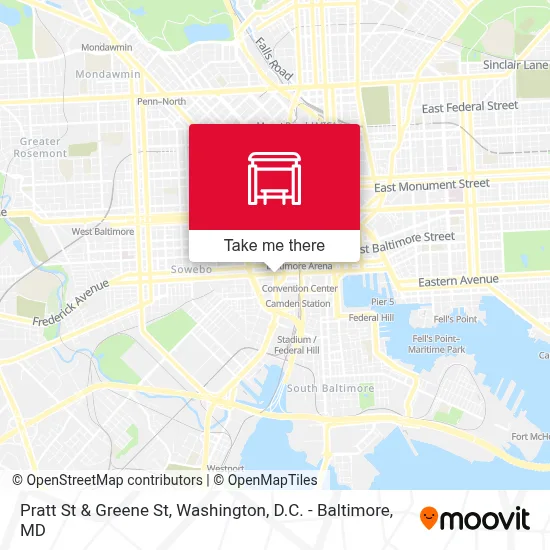 Pratt St & Greene St map