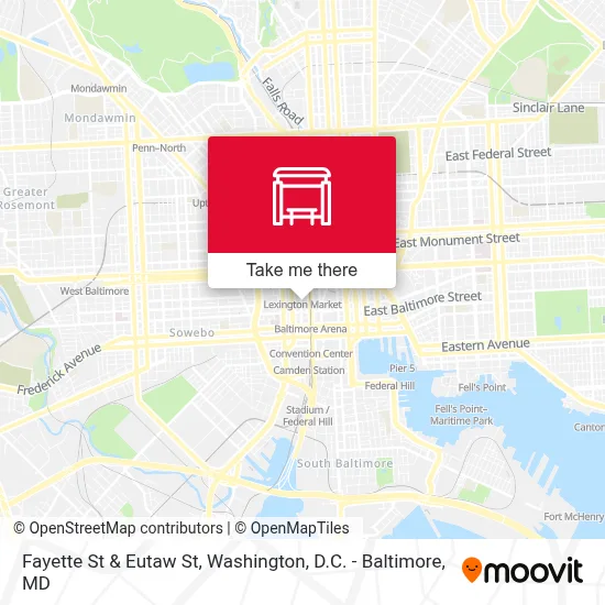 Fayette St & Eutaw St map
