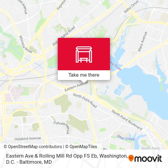 Eastern Ave & Rolling Mill Rd Opp FS Eb map