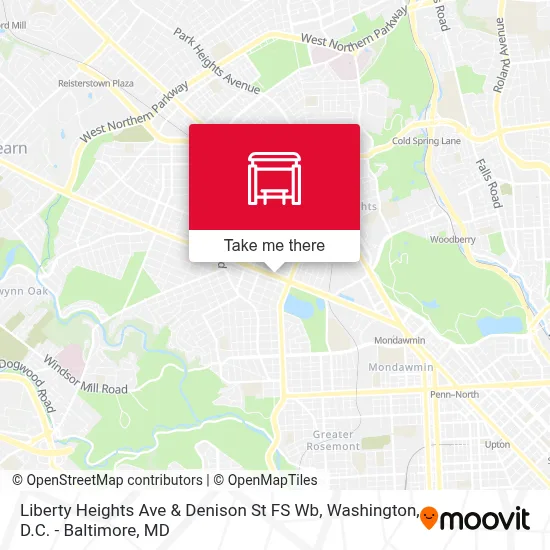 Liberty Heights Ave & Denison St FS Wb map