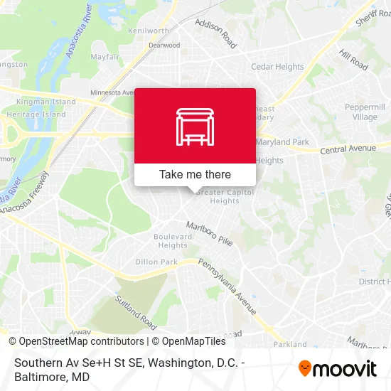 Southern Av Se+H St SE map