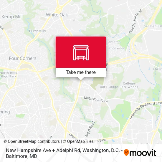 New Hampshire Ave + Adelphi Rd map
