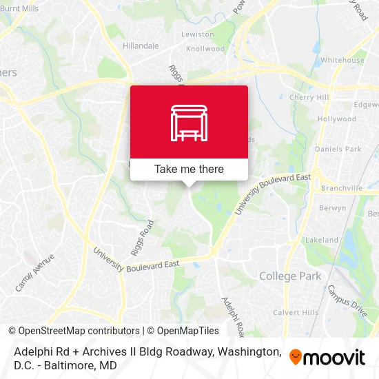 Adelphi Rd + Archives II Bldg Roadway map