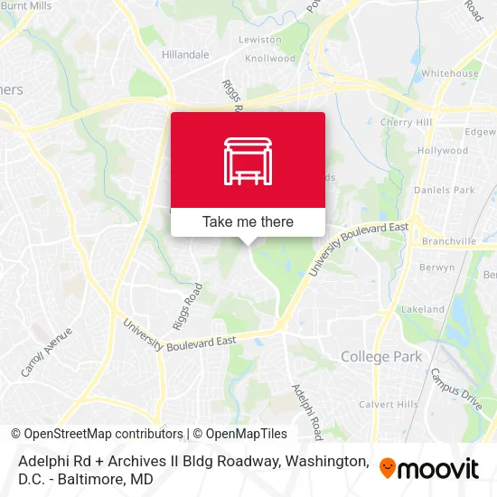 Adelphi Rd + Archives II Bldg Roadway map