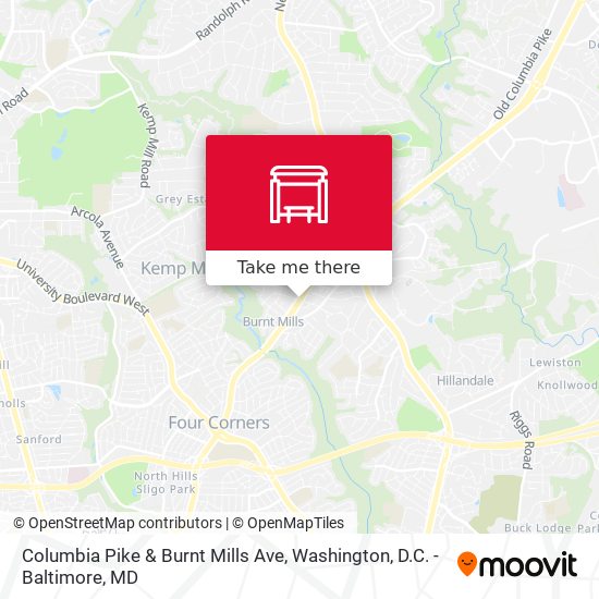 Columbia Pike & Burnt Mills Ave map