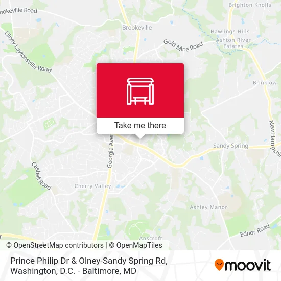 Prince Philip Dr & Olney-Sandy Spring Rd map