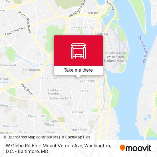 W Glebe Rd Eb + Mount Vernon Ave map