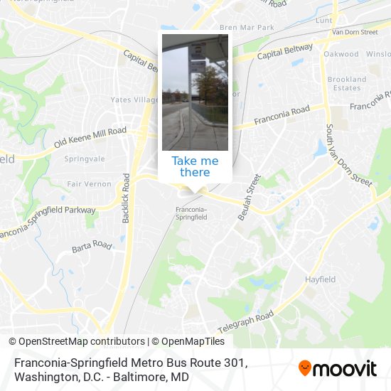 Franconia-Springfield Metro Bus Route 301 map